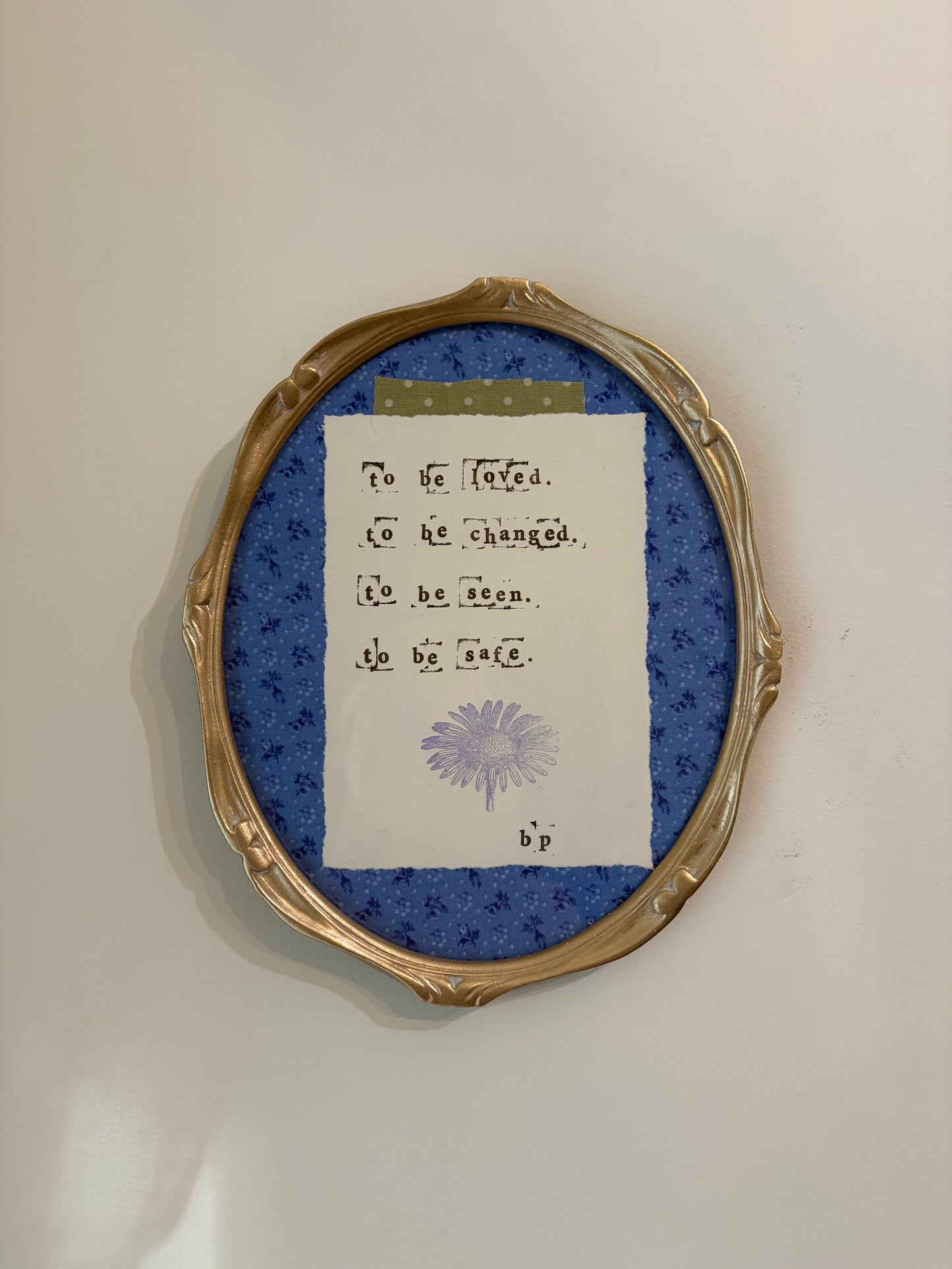 Hand-Stamped Art Frame - Blue Oval