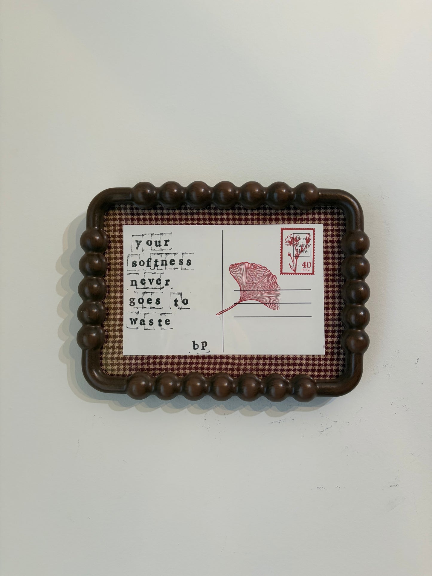 Hand-Stamped Art Frame - Red & Dark Wood