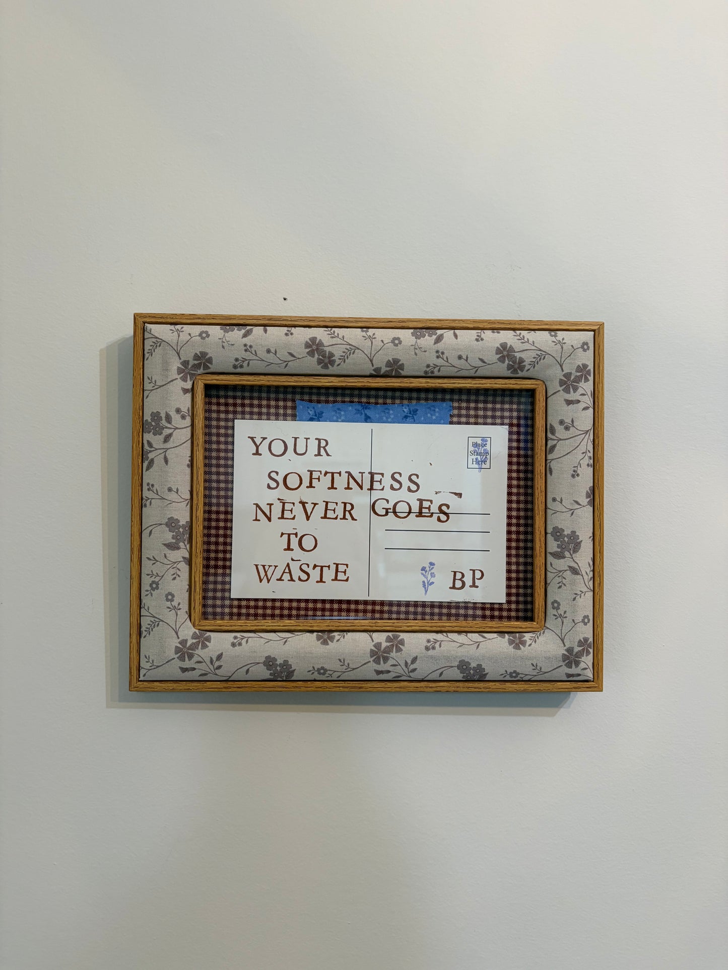 Hand-Stamped Art Frame - Gingham & Blue