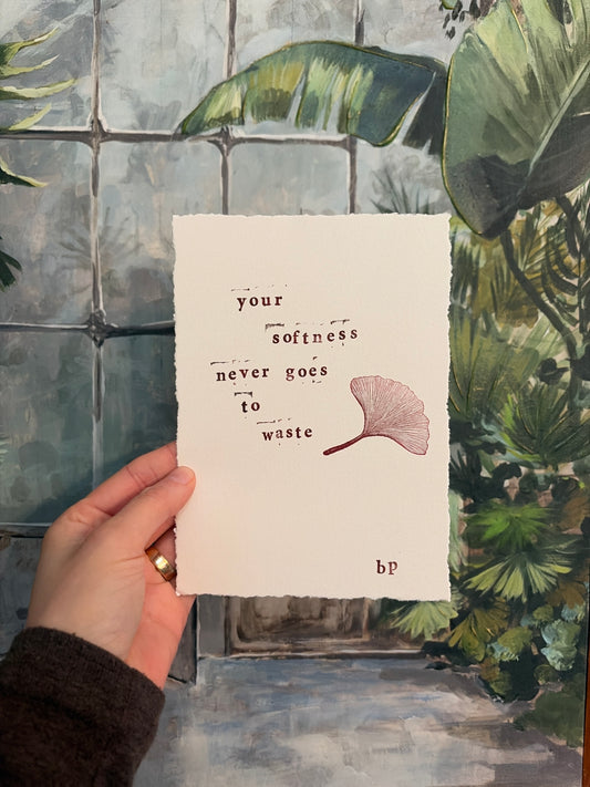 Hand-Stamped Art Print - Softness - Red