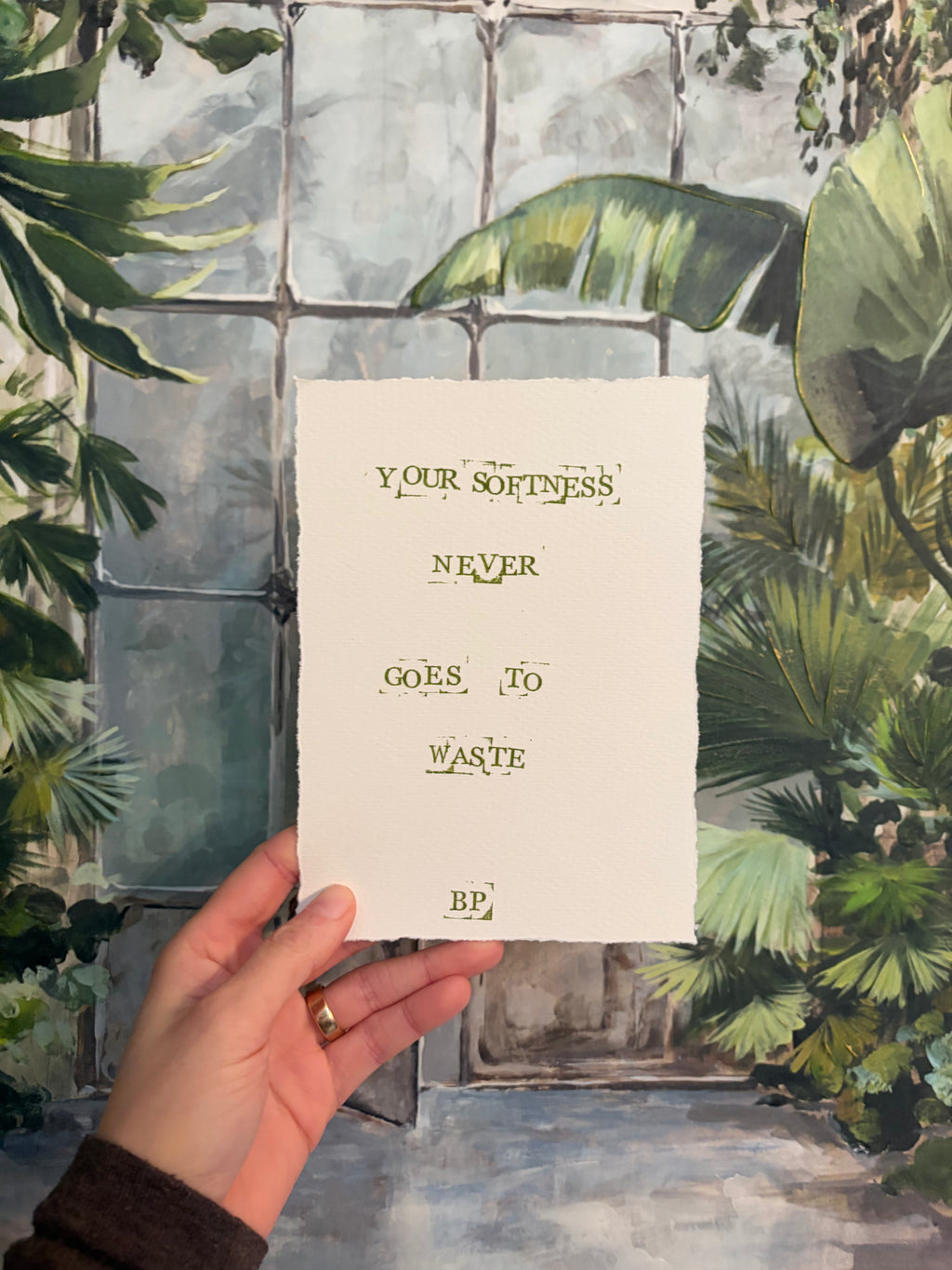 Hand-Stamped Art Print - Softness - Green