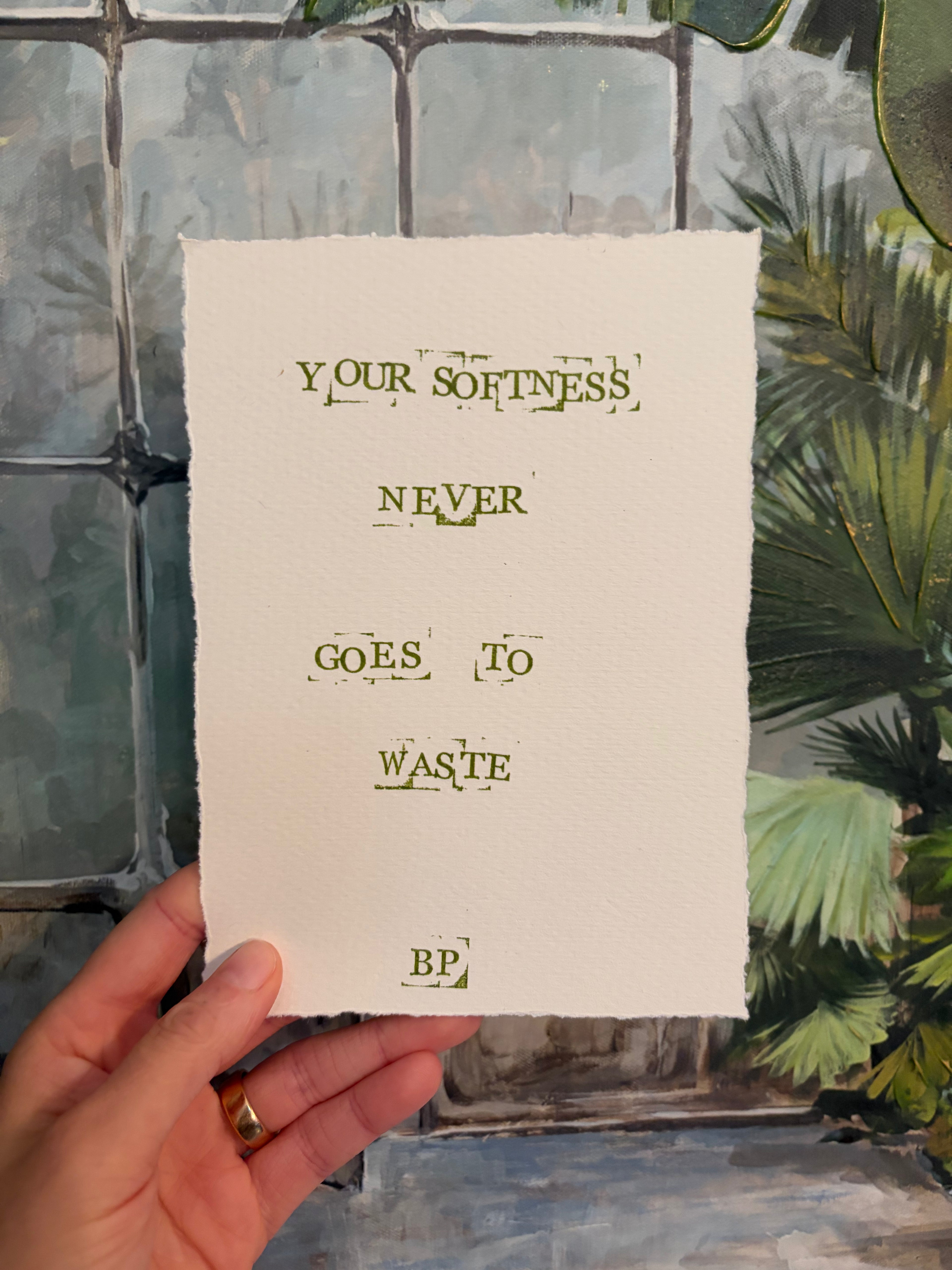 Hand-Stamped Art Print - Softness - Green