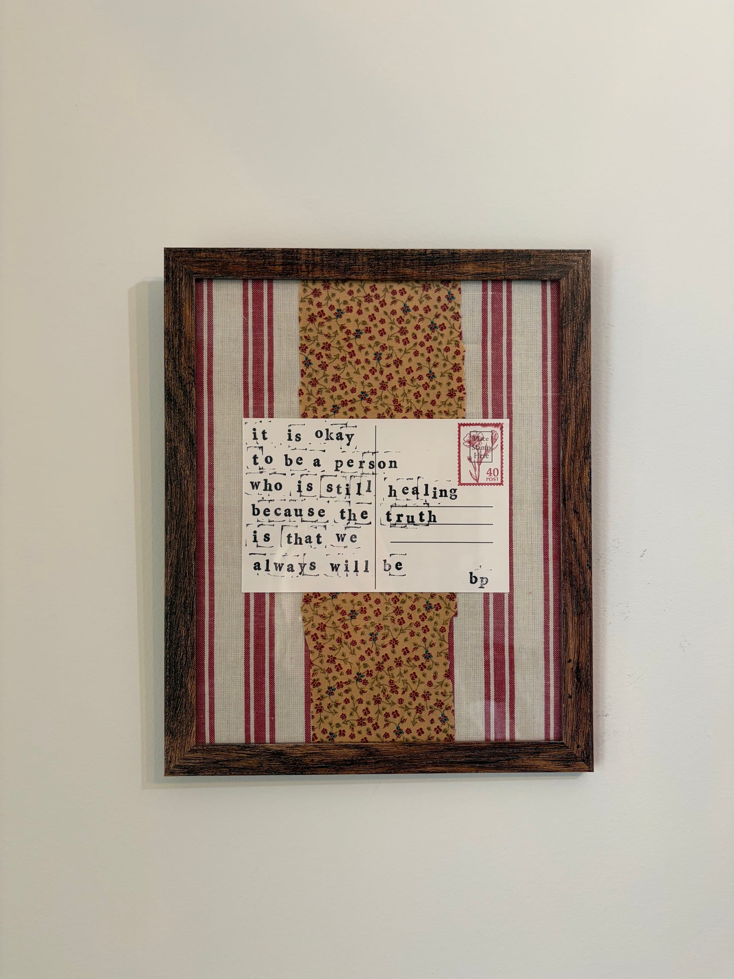Hand-Stamped Art Frame - Red & Floral