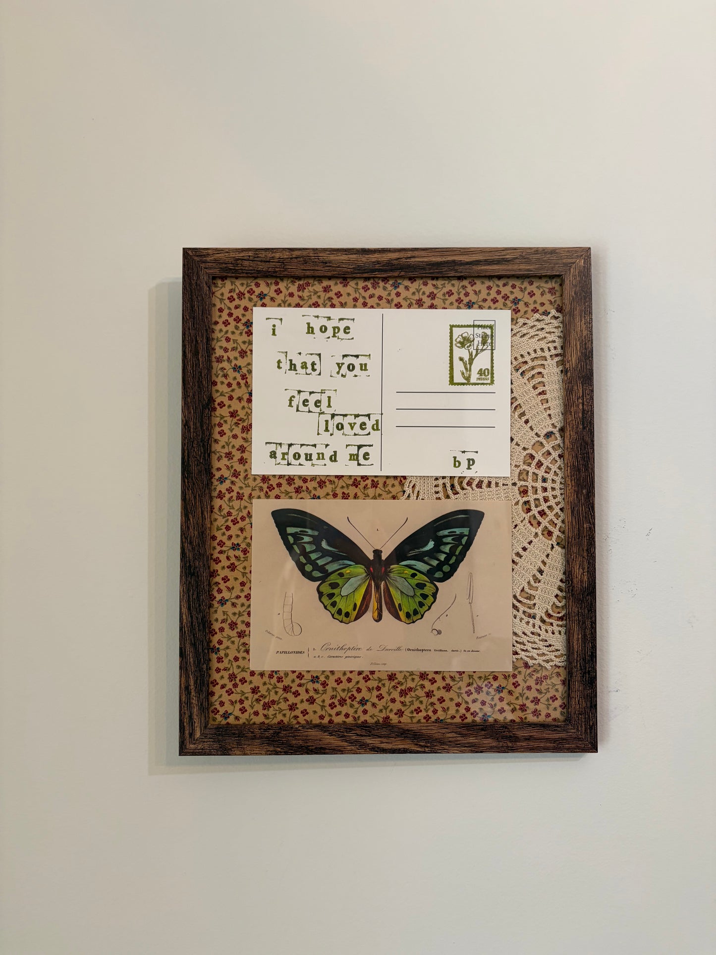 Hand-Stamped Art Frame - Yellow Floral & Doily