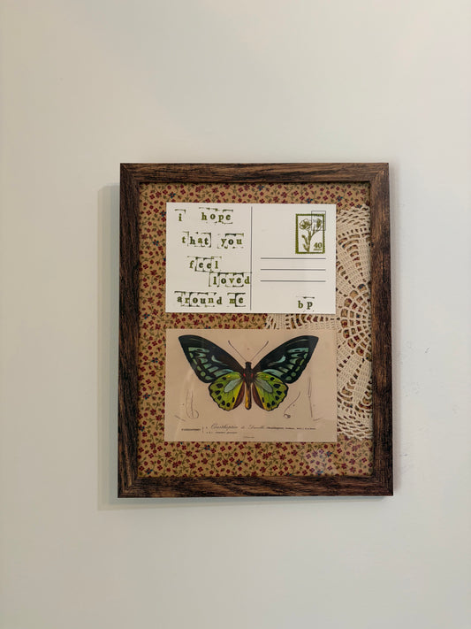 Hand-Stamped Art Frame - Yellow Floral & Doily