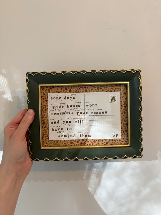 Hand-Stamped Art Frame - Green Metal & Floral