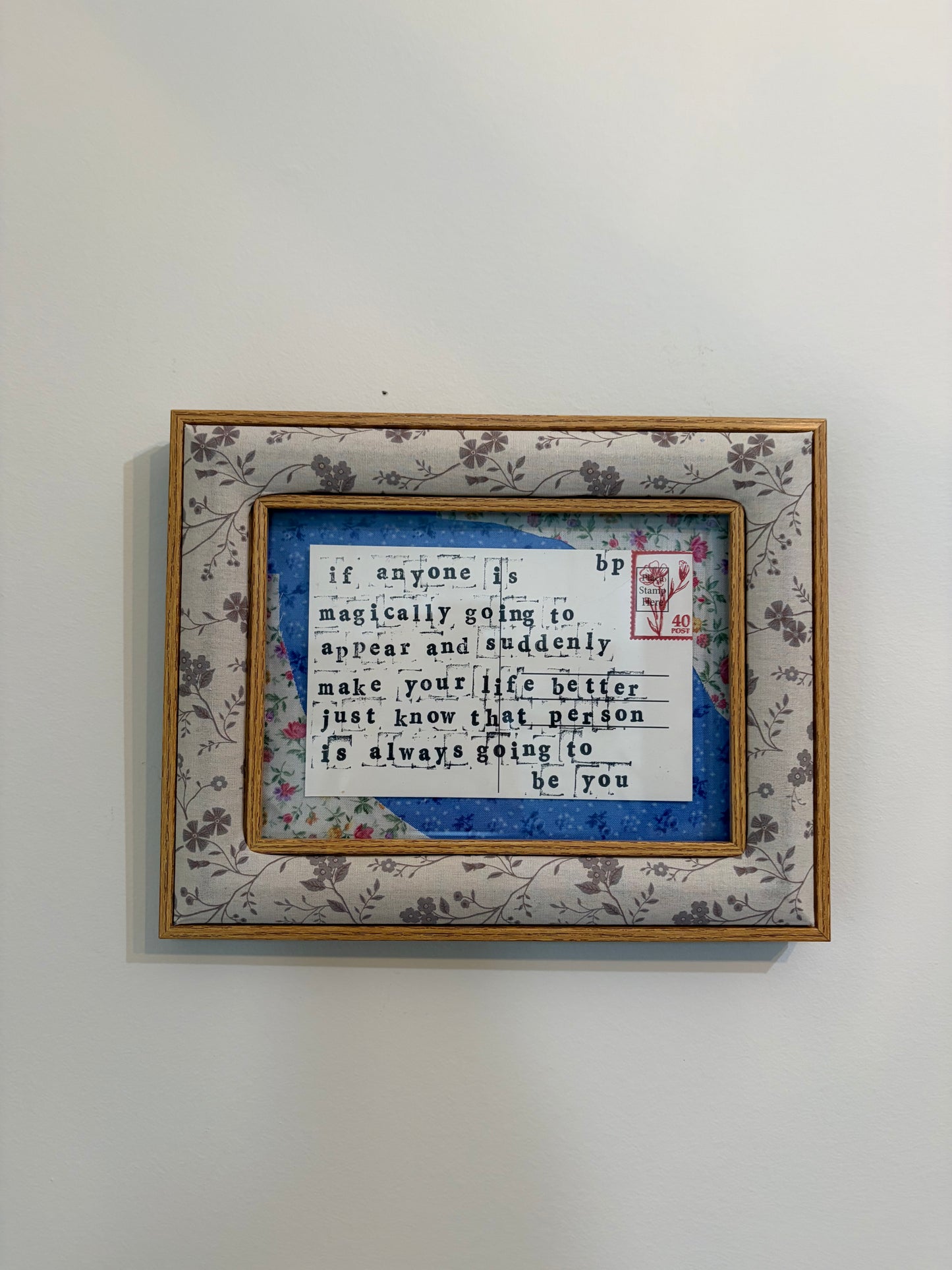 Hand-Stamped Art Frame - Blue & Floral