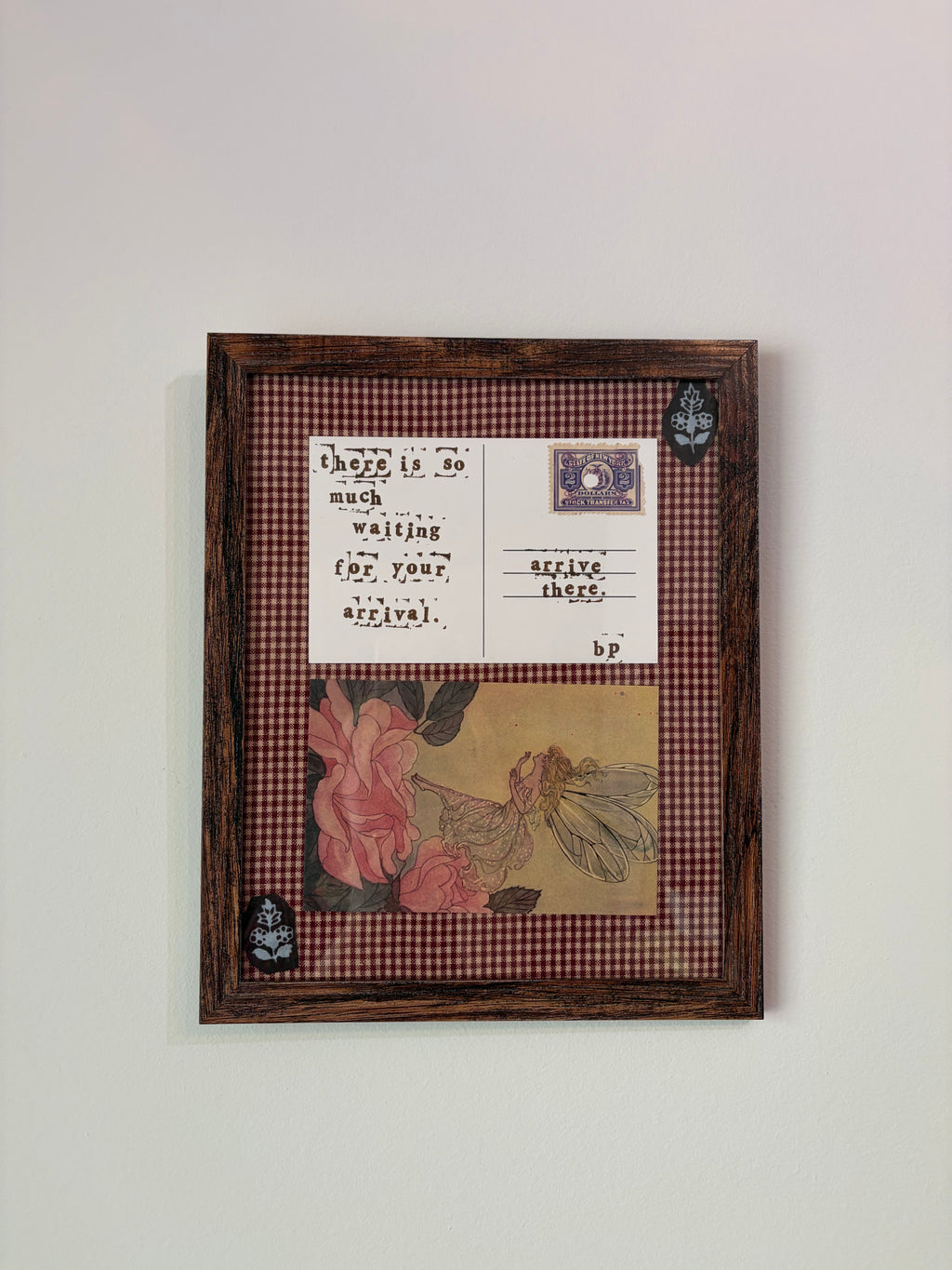 Hand-Stamped Art Frame - Gingham, Flowers
