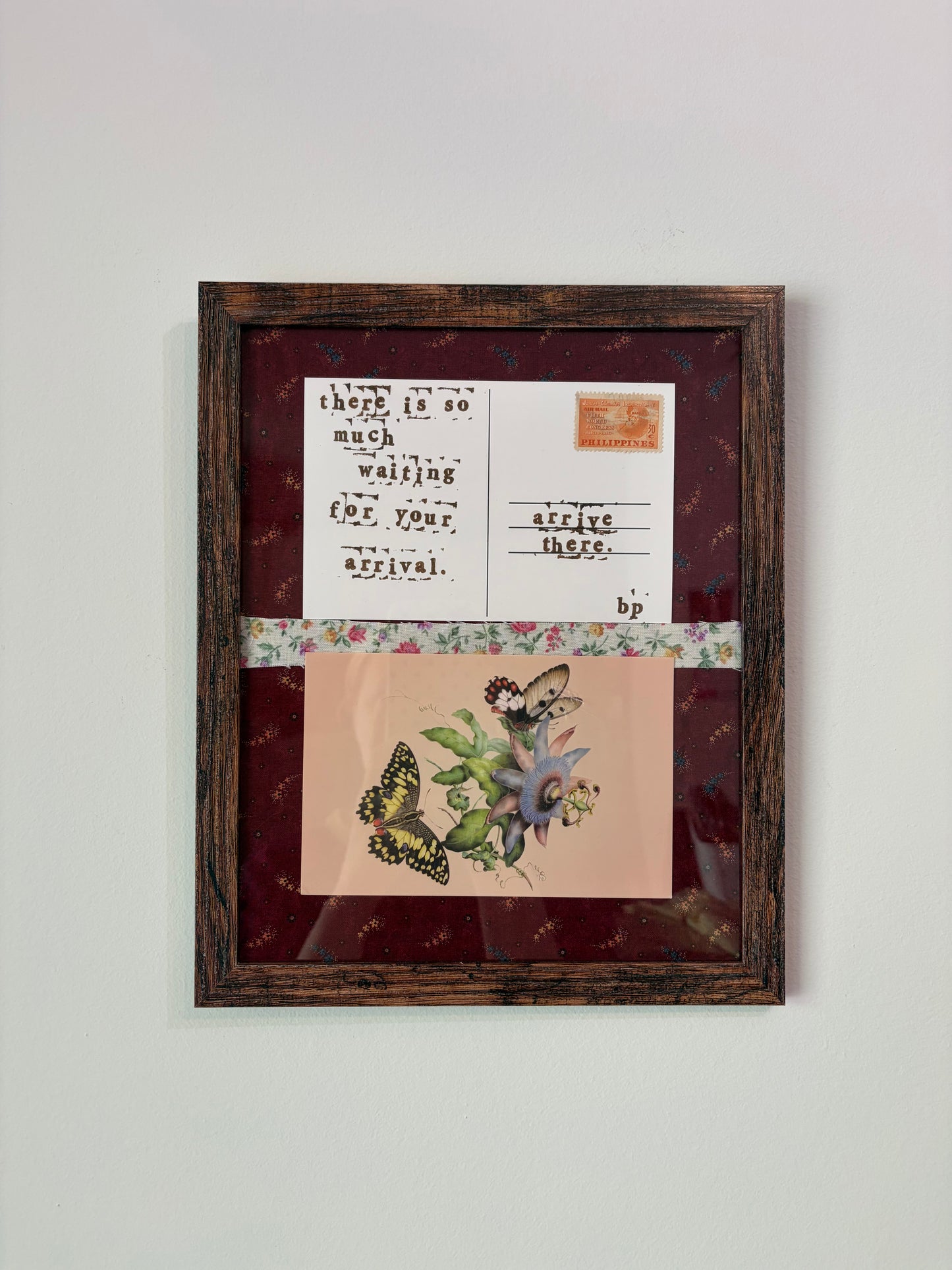 Hand-Stamped Art Frame - Red, Flowers