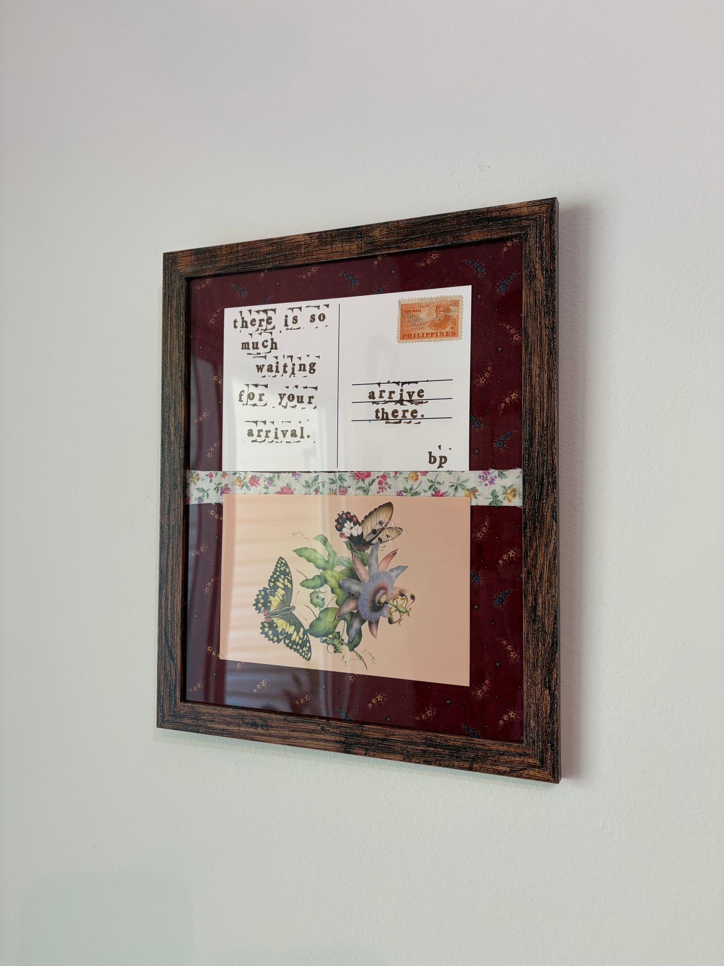 Hand-Stamped Art Frame - Red, Flowers