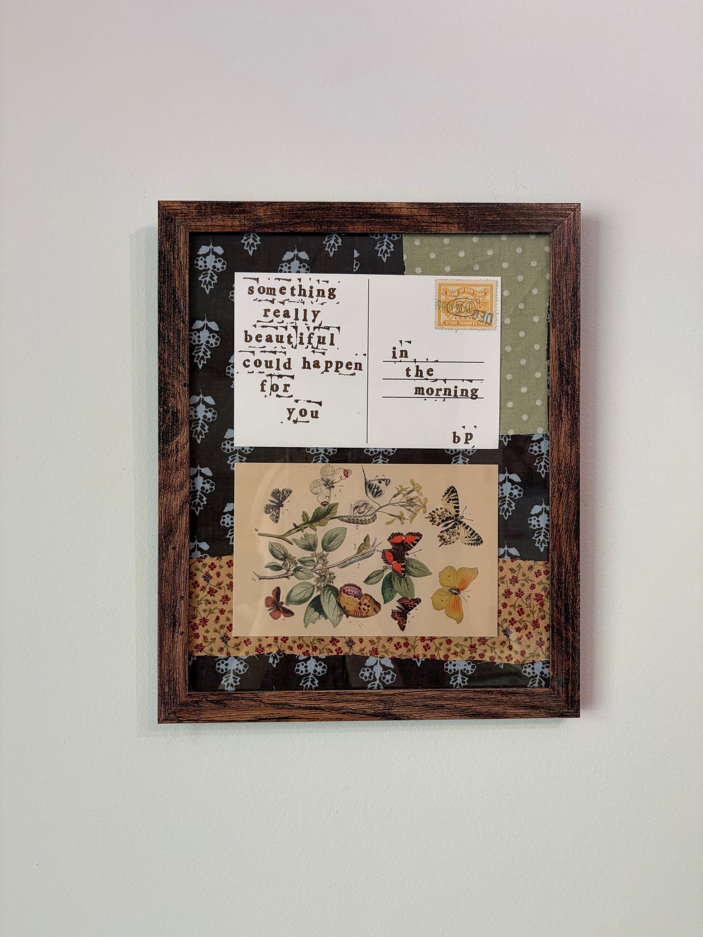 Hand-Stamped Art Frame - Blue Floral Quilt