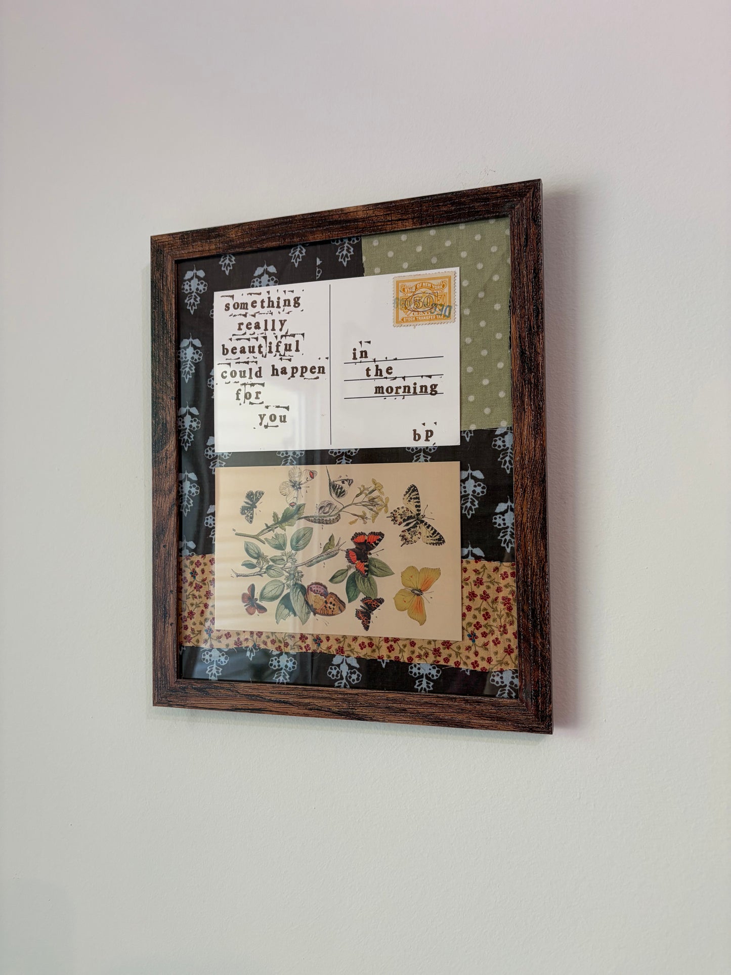 Hand-Stamped Art Frame - Blue Floral Quilt