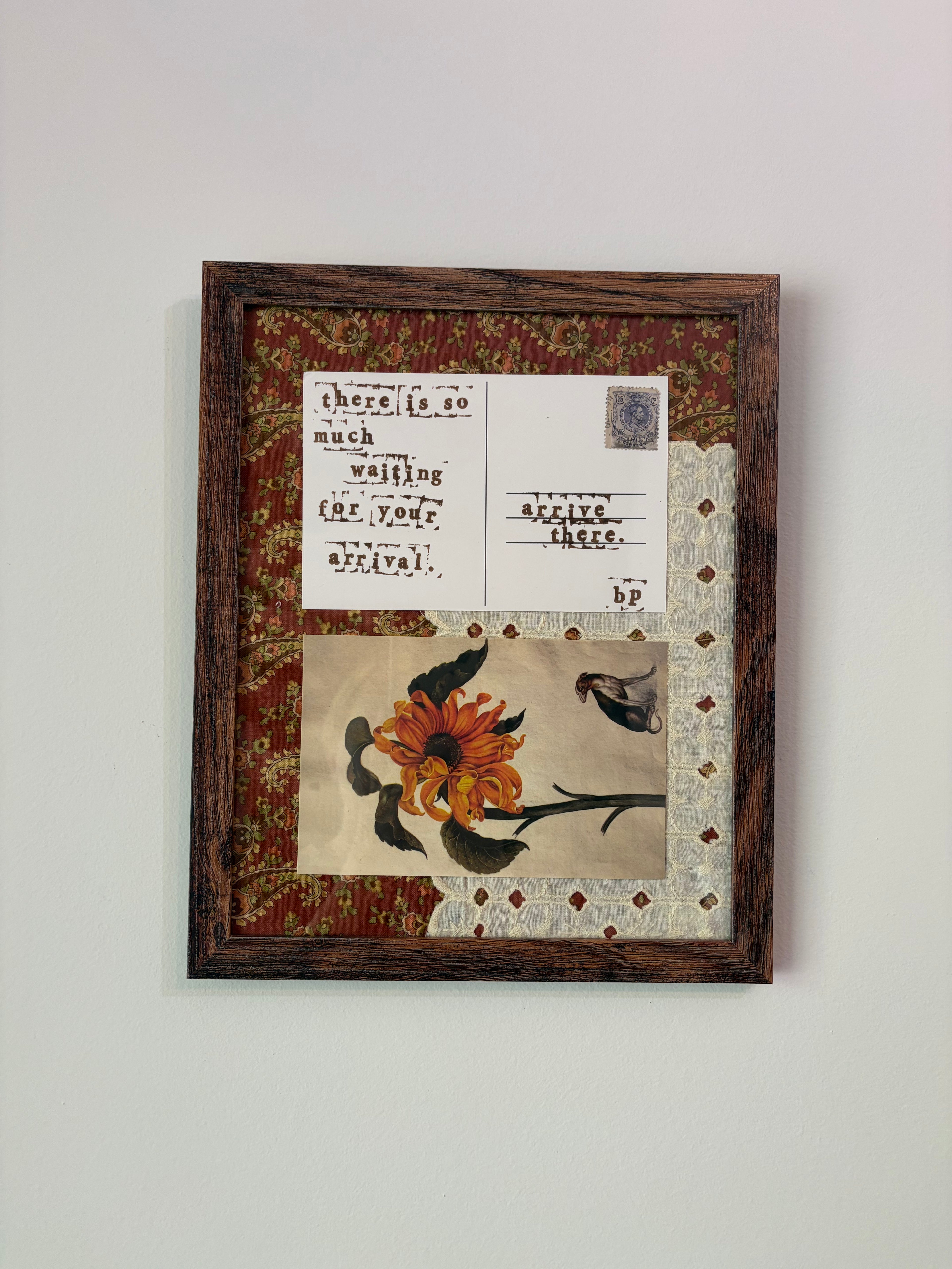 Hand-Stamped Art Frame - Paisley & Yellow Doily