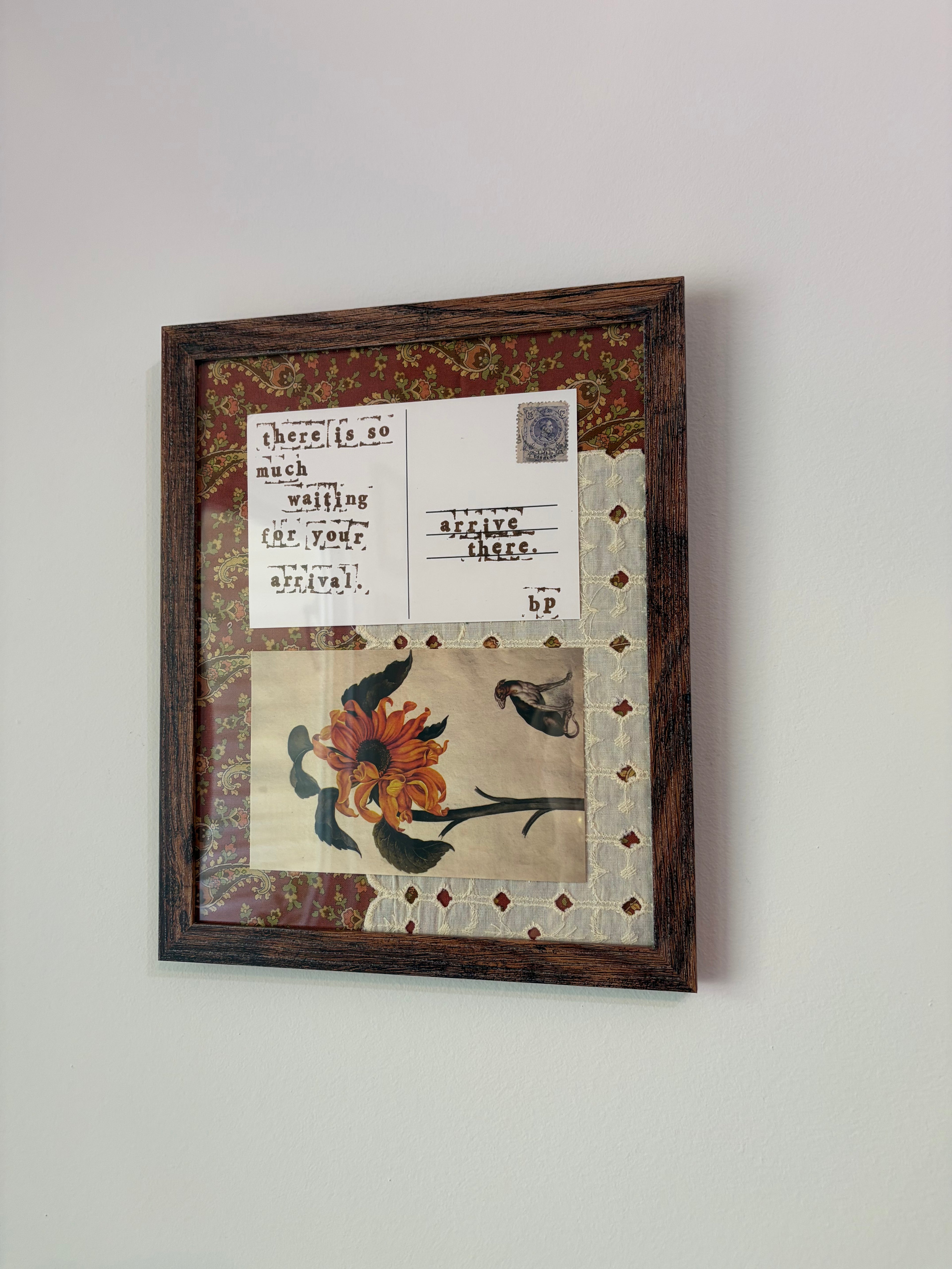 Hand-Stamped Art Frame - Paisley & Yellow Doily